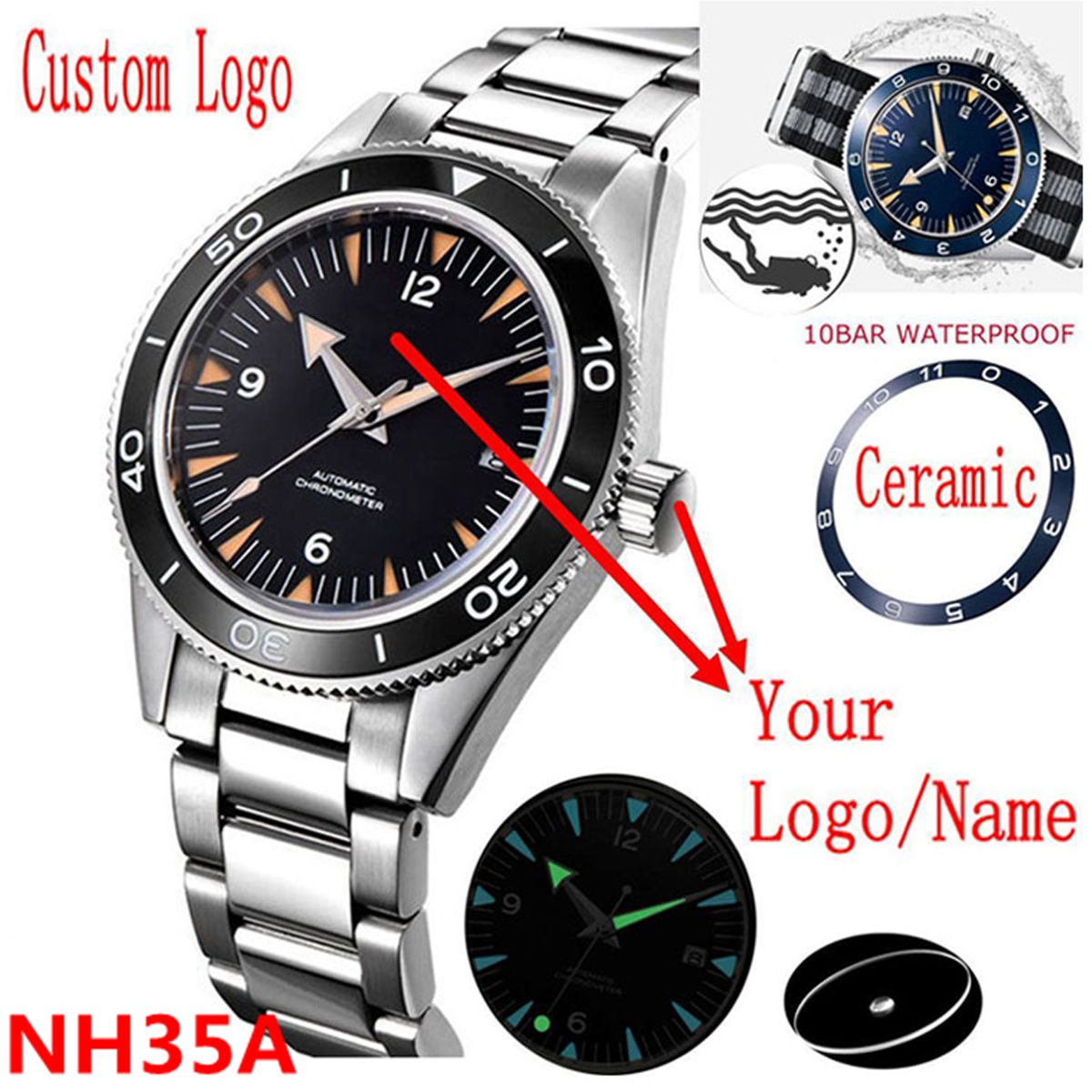 Luxury Watch Logos - Reloj con movimiento NH35 con logotipo